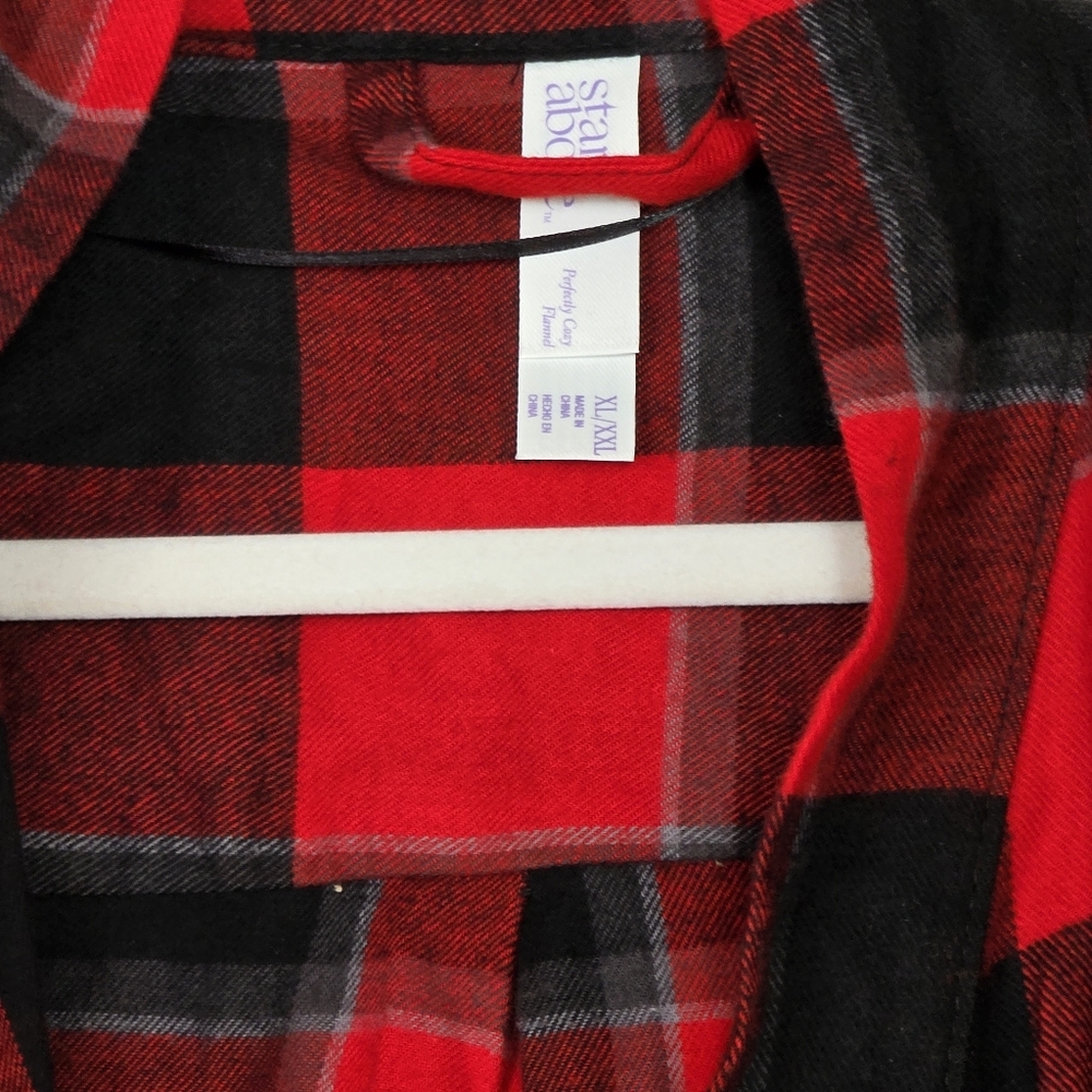 🎄 STARS ABOVE Perfectly Cozy Buffalo Check Flannel Robe in Red Size XL/XXL NEW - Picture 4 of 7
